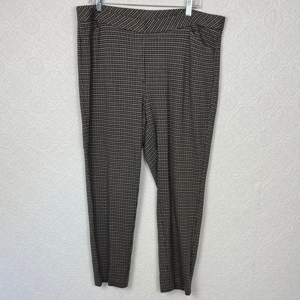 J.Jill Ponte Slim Leg Pants‎ 2X Houndstooth Pull On Stretch Career Pants Brown